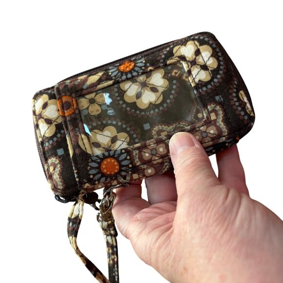 Vera Bradley wristlet wallet quilted cotton brown tan small zip around pouch - Picture 7 of 7